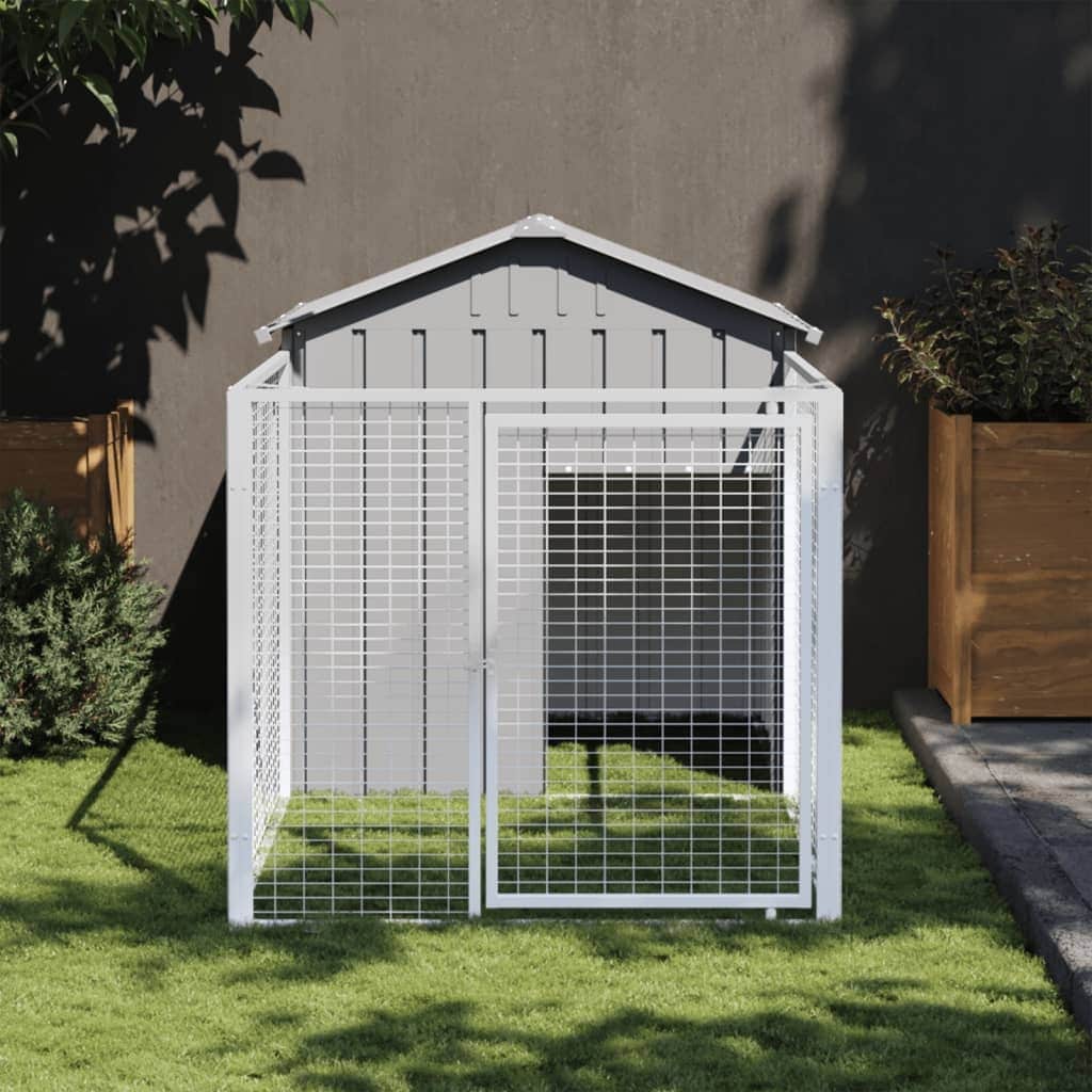 vidaXL Dog House with Run Light Gray/Anthracite multisize Galvanized Steel