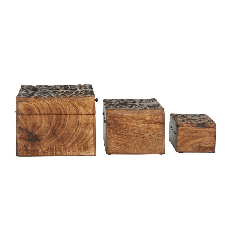 Wood Handmade Box with Hinged Lid (Set of 3)