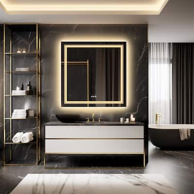 3 Color Bathroom Lighted LED Anti-fog Touch Switch Wall Vanity Mirror - 31.5x31.5''