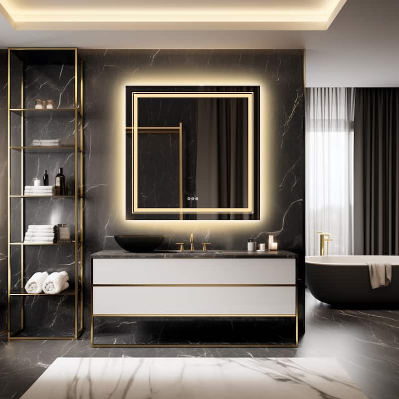 Square Touch Sensor LED Bathroom Mirror Adjustable Light