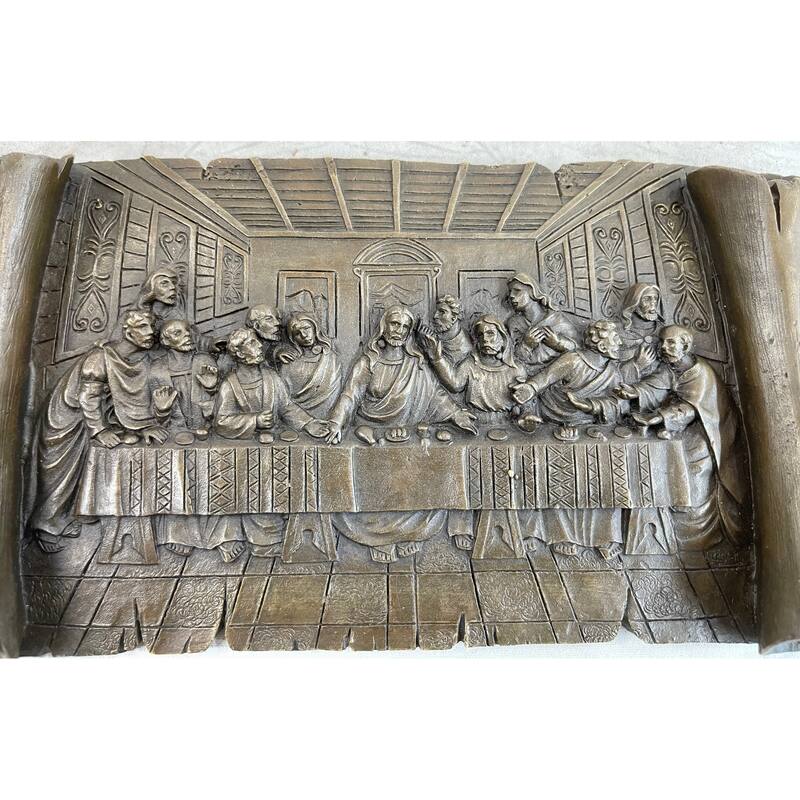 Stunning Bas Relief Da Vincis Masterpiece Last Supper Bronze Sculpture Wall Art