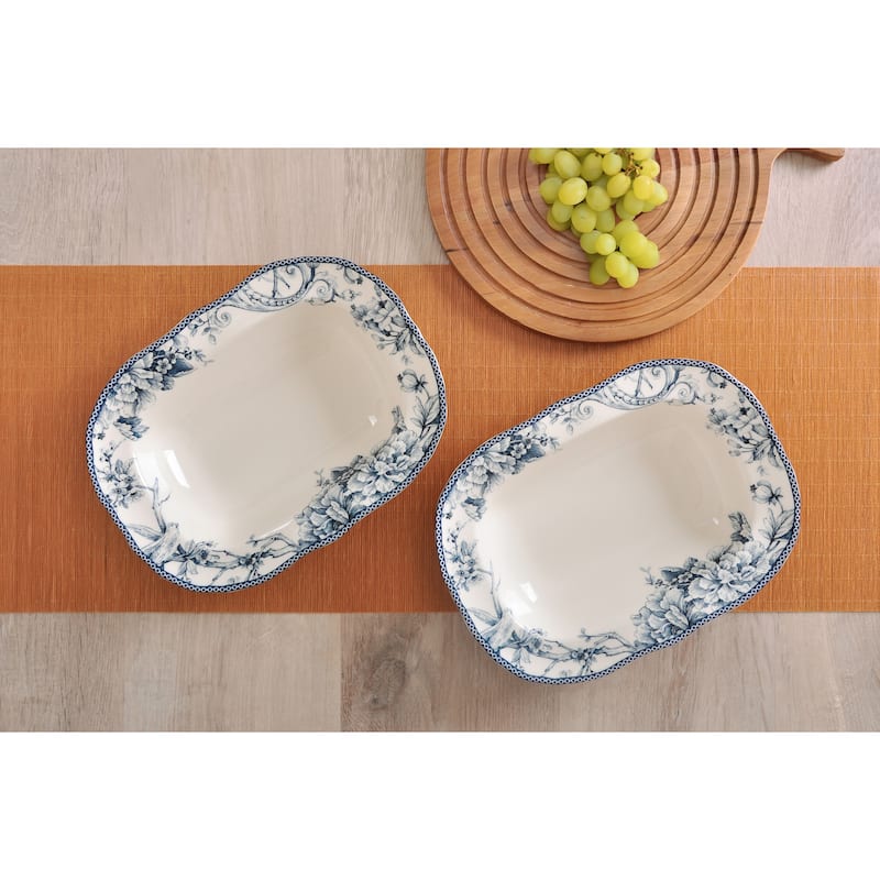 222 Fifth Adelaide Blue & White Porcelain Serving Bowls (Set of 2), 28 oz