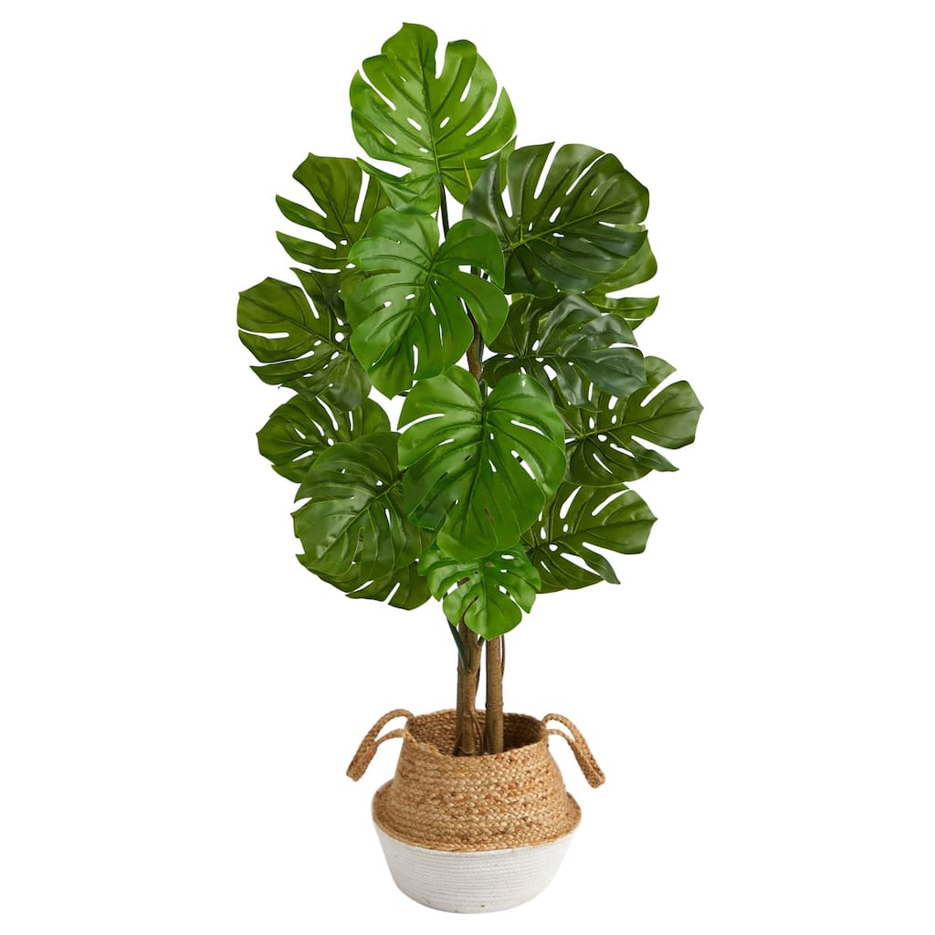 Artificial Monstera Tree 4ft Indoor Outdoor Plant with Planter - Faux Swiss Cheese Plant Home Decor - Green - 51-60 Inches
