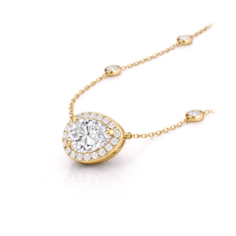 Auriya 14K Gold Lab Grown Pear-shaped Diamond Halo Pendant with Bezel Necklace 1.00 to 5.00 ct. tw. (F-G VS)