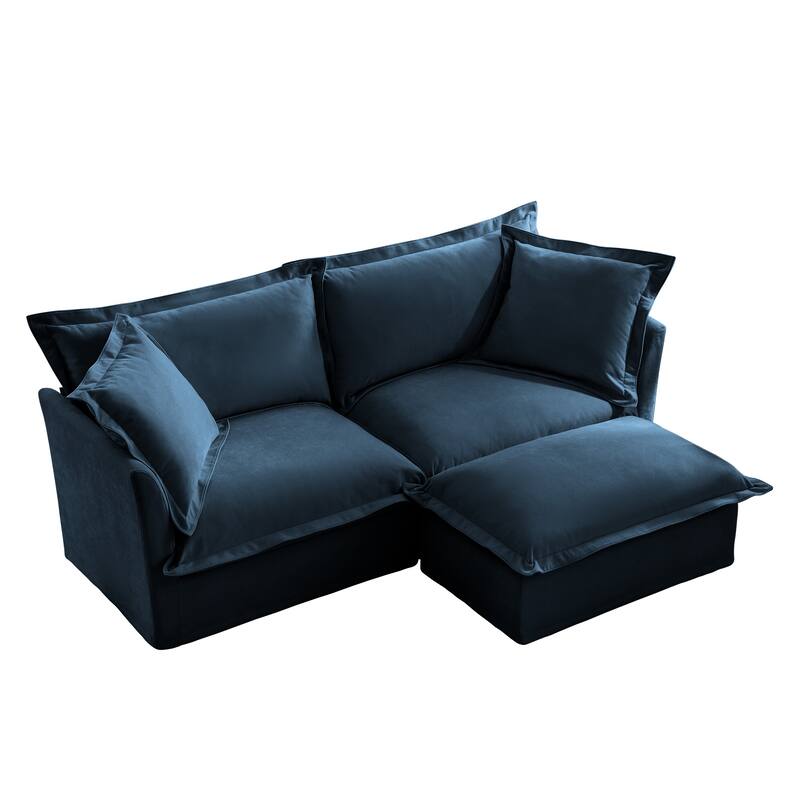83" L-Shaped Chenille 2-Seater Loveseat Sofa with Removable Ottoman