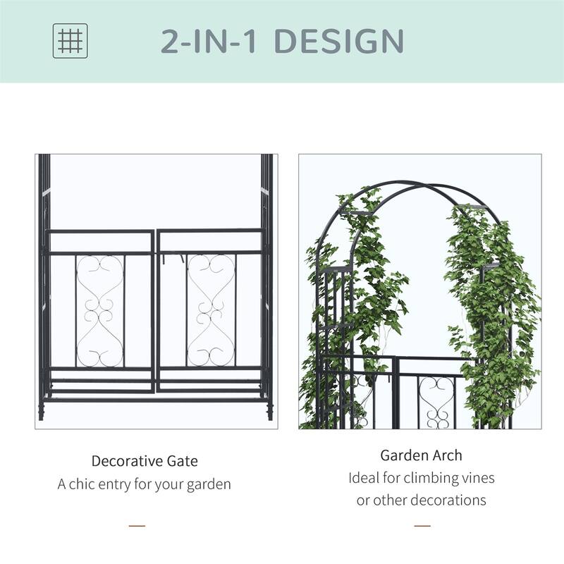 Outsunny 81" Metal Garden Arbor with Double Doors,Locking Gate