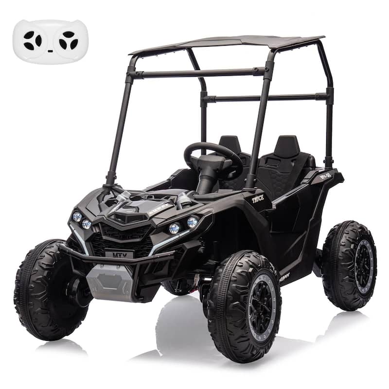 24V 2 Seater Kids Ride On Utv, 4WD Electric Truck with Sun Shade - Black