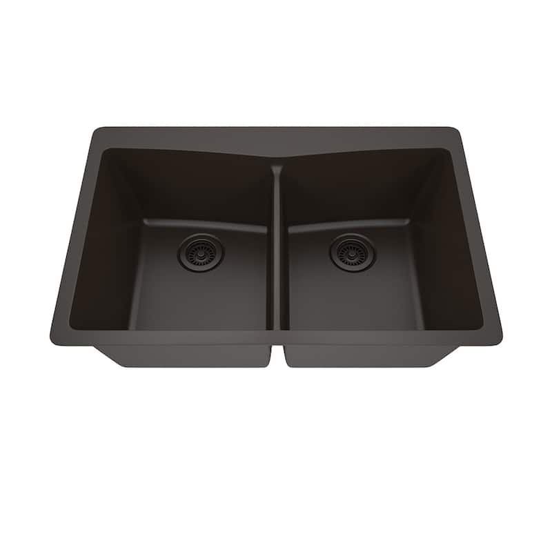33 Inch Lexicon Platinum Quartz Composite Drop-in Undermount Double Bowl Galaxy Mocha Kitchen Sink LP-800TM-M-SO - Galaxy Mocha