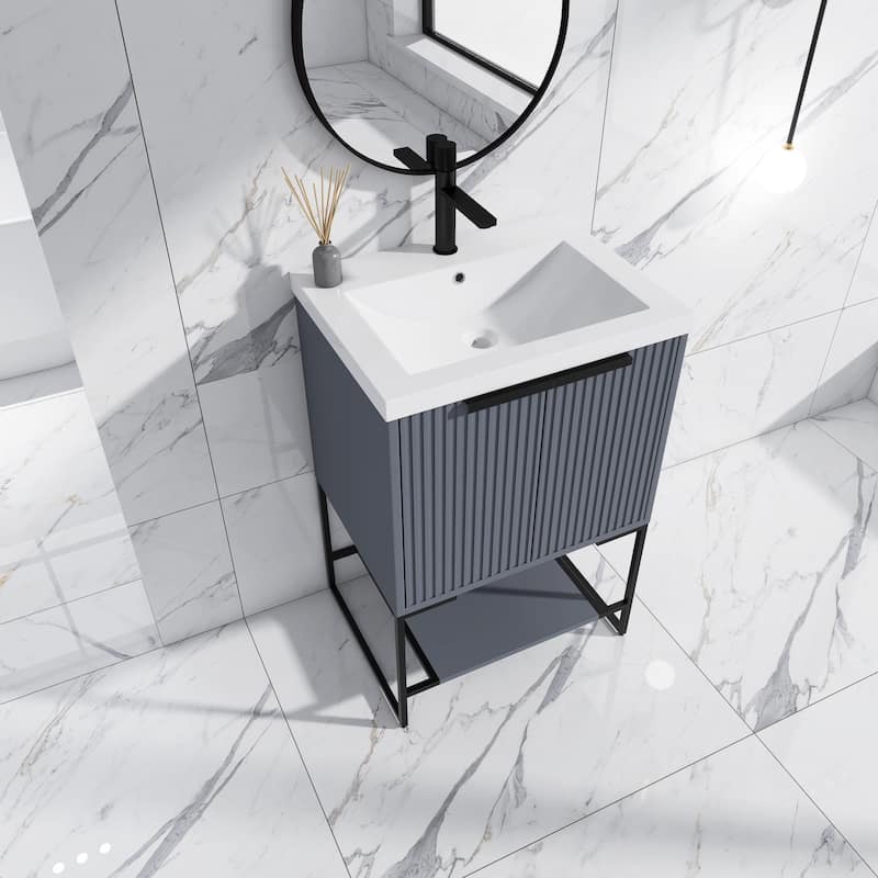 24"/30" Plywood Freestanding Bathroom Vanity Set with White Sink