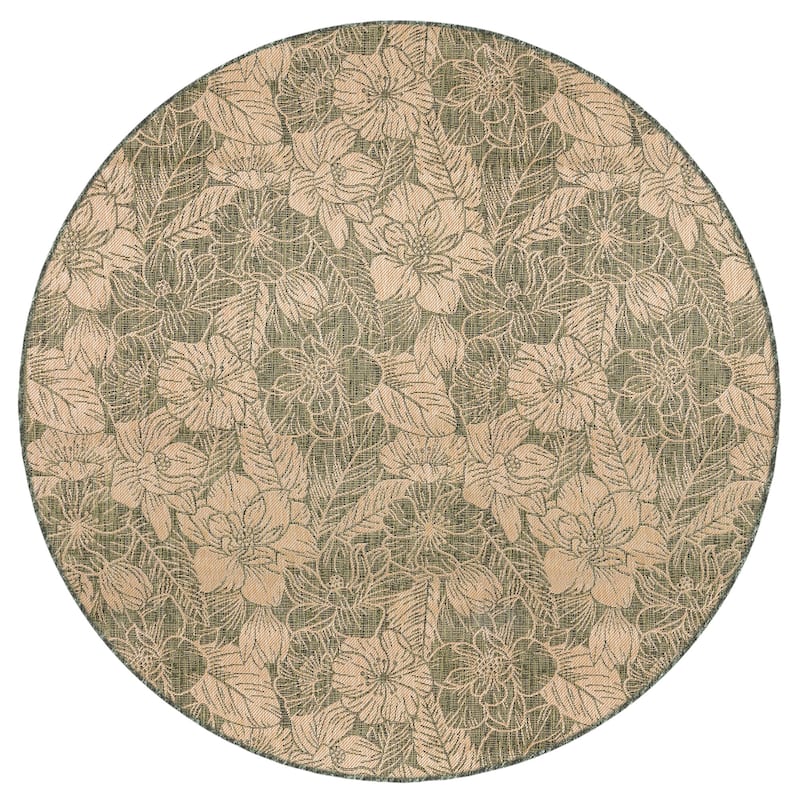 Liora Manne Carmel Botanical Indoor/Outdoor Rug - 7'10" Round - Green/7'10" Round