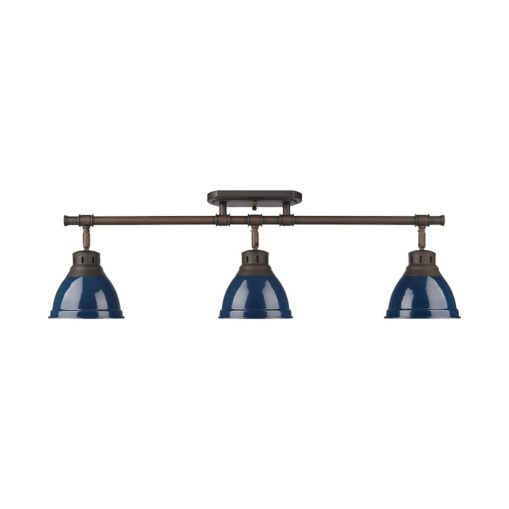 Yep by Golden Lighting Duncan 3-light Semi-Flush Mount in Rubbed Bronze and Navy Blue shade - Rubbed Bronze - 3-Light Semi-flush