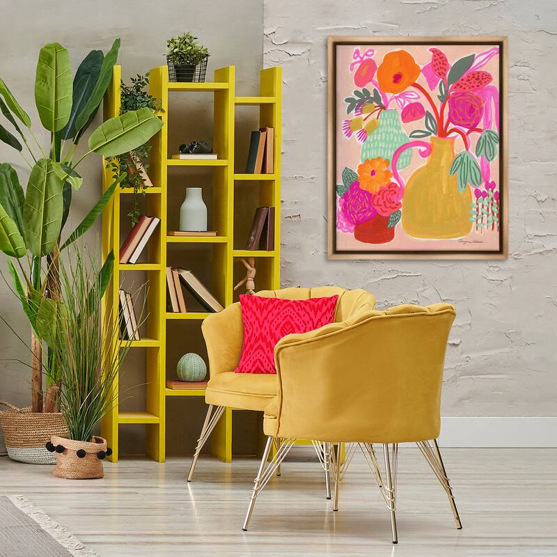 Stupell Bright Pink & Yellow Bouquet Framed Floater Canvas Wall Art Design By Suzanne Allard