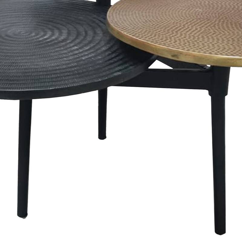 Trilogy 3 Tier Coffee Table, Handcrafted In Black, Antiqued Brass and Silver Finish, 37-Inch
