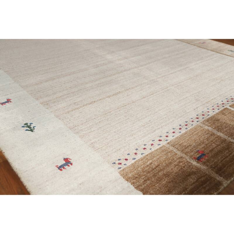 Tribal Gabbeh Indian Area Rug Hand-Knotted Wool Carpet - 5'6" x 7'8" - Ivory/Beige - 5'6" x 7'8"