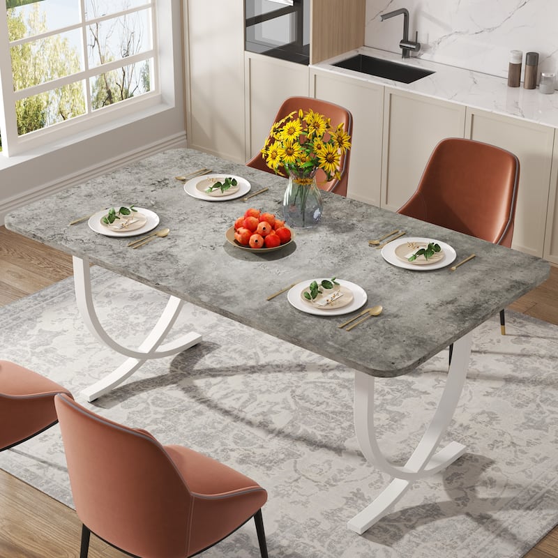 Rectangular Dining Table for 4 to 6, 63 Inch Modern Kitchen Table with Faux Marble Table Top and Metal Legs
