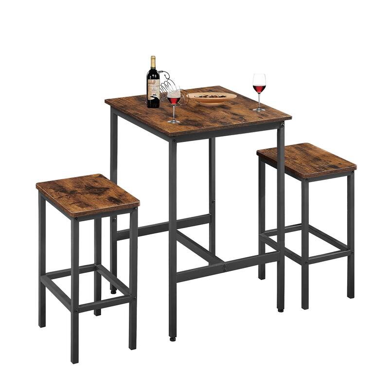 3-Piece Bar Table Set, Industrial Style Square Wood Bar Table with 2 Backless Bar Chairs - 23.6"Lx23.6"Wx35.4"H
