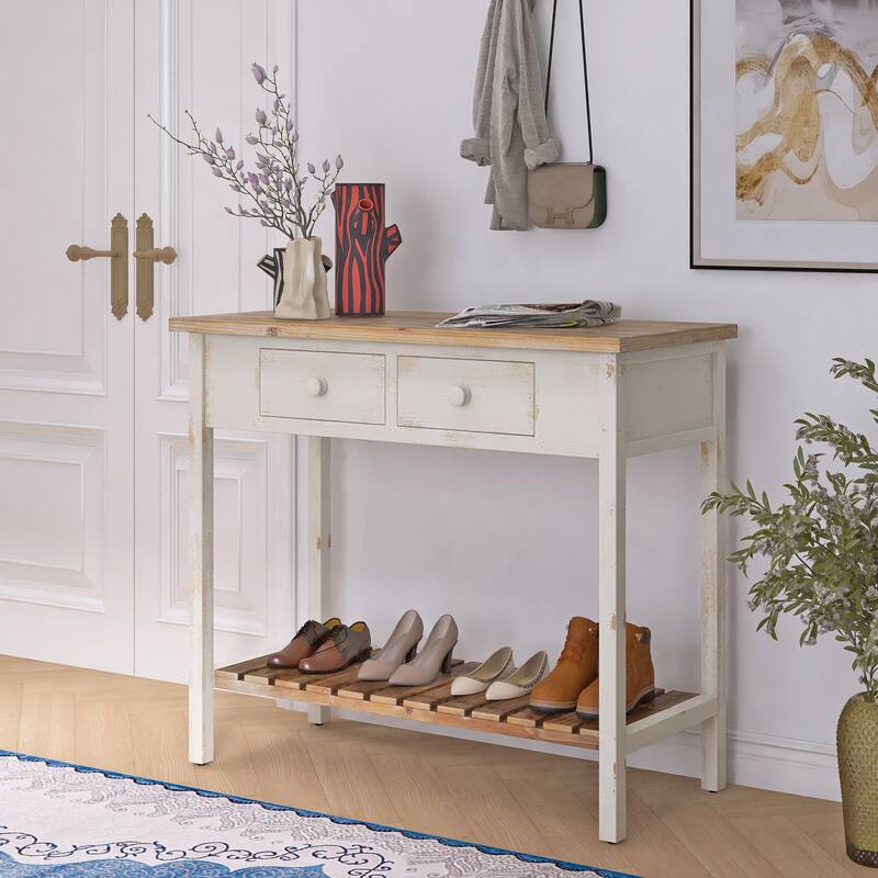 GDF Studio - Delaney Vintage Two-Drawer Console Table with Open Shelf