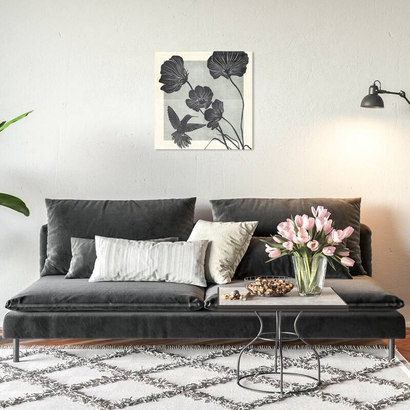 Wynwood Studio Canvas Floral and Botanical Pollen of the birds Black and Pastel Black Bohemian & Eclectic Wall Art Canvas Print - 20 x 20
