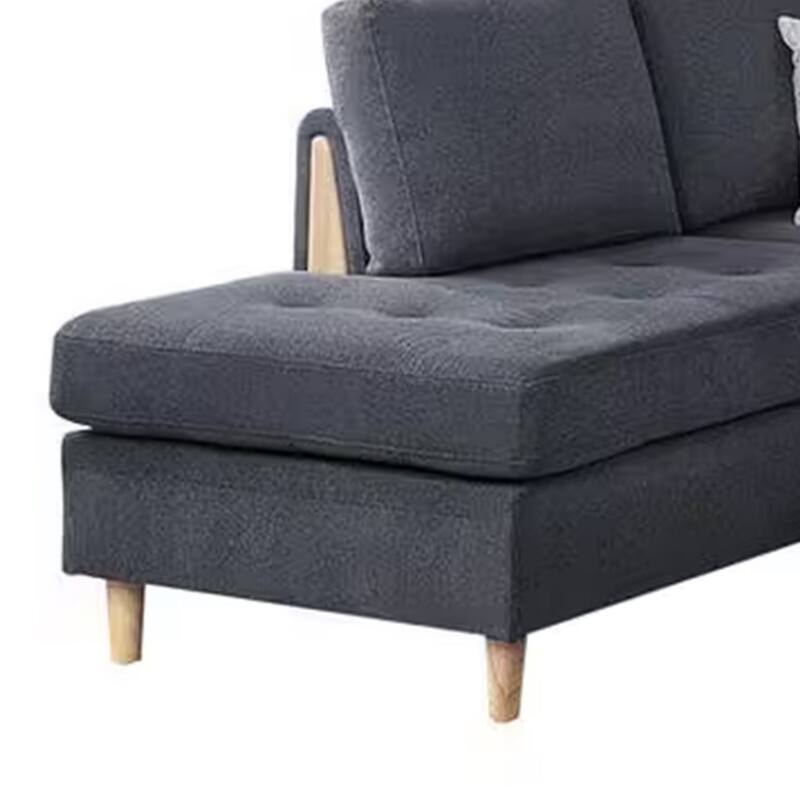 Cato 3 Piece L Shape Sectional Sofa Set with Ottoman, 2 Pillows, Charcoal