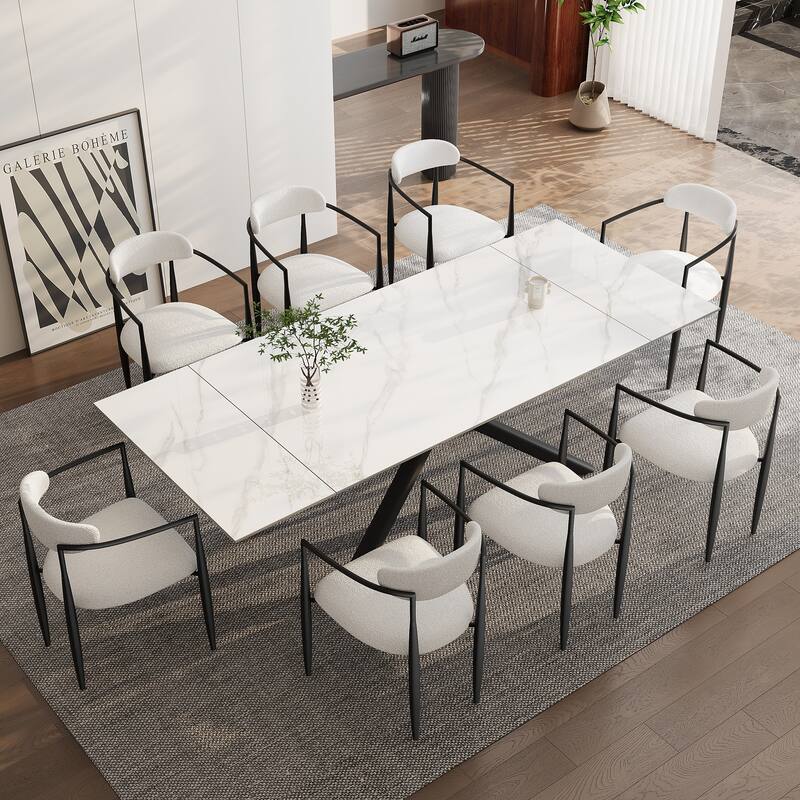 9 - Piece Extendable Sintered Stone Top Cross Legs Dining Set With 8 Fabric Chair