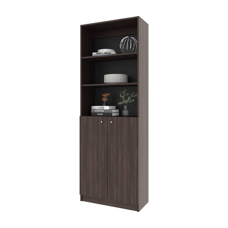 Stained Walnut Bookcase with Open Storage and 2 Doors