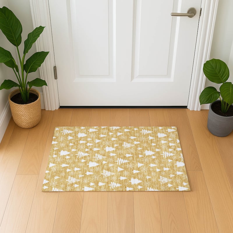 Premium Washable Super Soft Christmas Tree Mayfield Rug - Gold - 1'8" x 2'6"