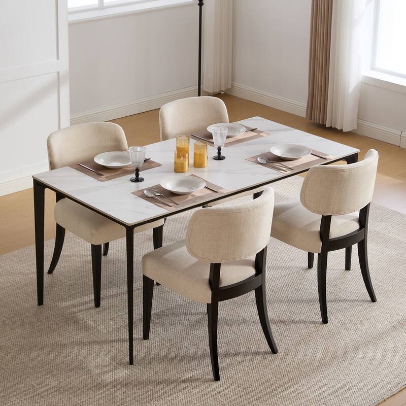 Wooden Dining Chairs Set of 2, Fabric Upholstered Dining Room Chair & Kitchen Chairs, Accent Chair with Curved Backrest