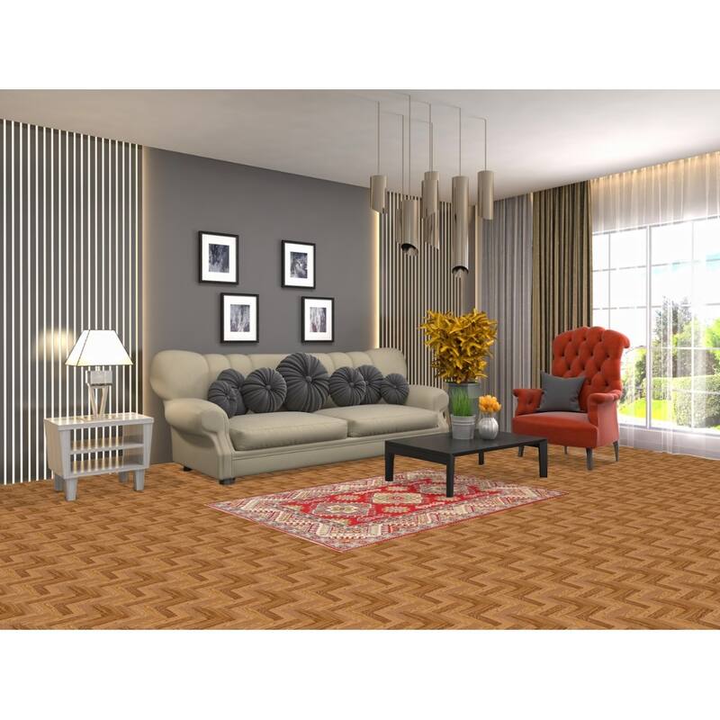 Geometric Red Kazak Oriental Accent Rug Handmade Wool Carpet - 3'4" x 5'1"