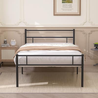 Metal Platform Bed Frame with Headboard and Footboard, Black-Twin/Full/Queen Size Bed