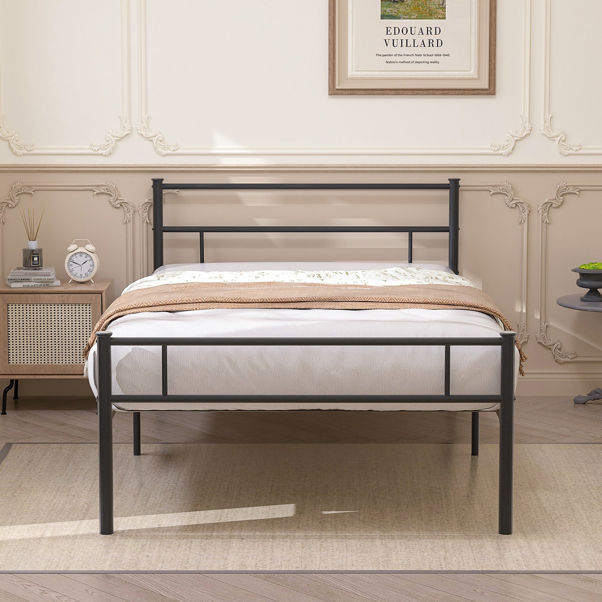 Metal Platform Bed Frame with Headboard and Footboard, Black-Twin/Full/Queen Size Bed
