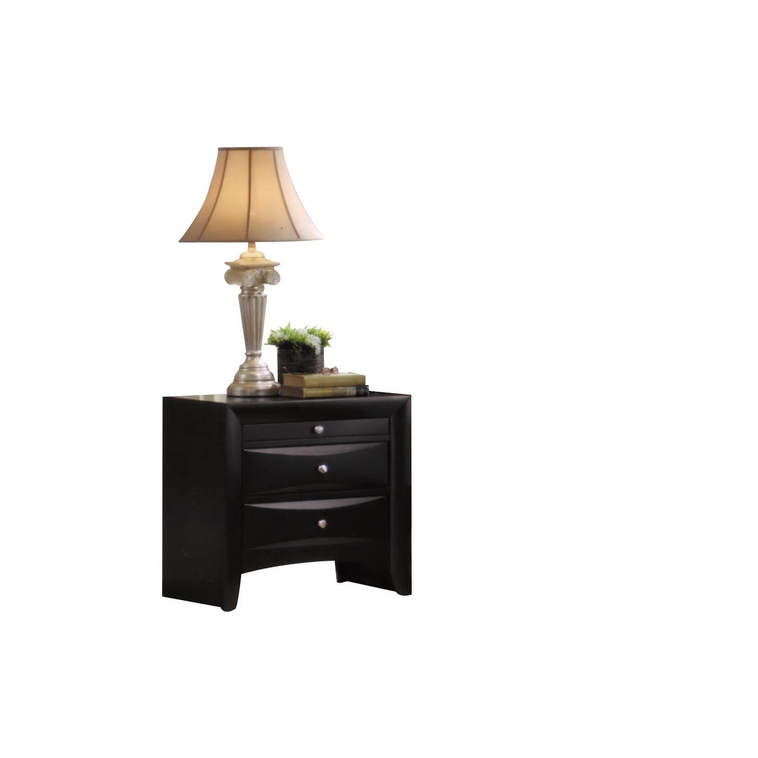 Elegant Black Nightstand with Two Drawers and Brushed Nickel Knob, Okume Veneer Top