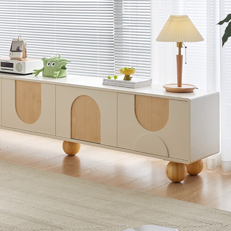 78.74'' Modern White Wood TV Stands with Storages, Mid Century Media Console for Livingroom, Cream White & Natural Wood - 78.74"