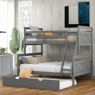Twin over Full Bunk Bed with Ladder, Twin Size Trundle