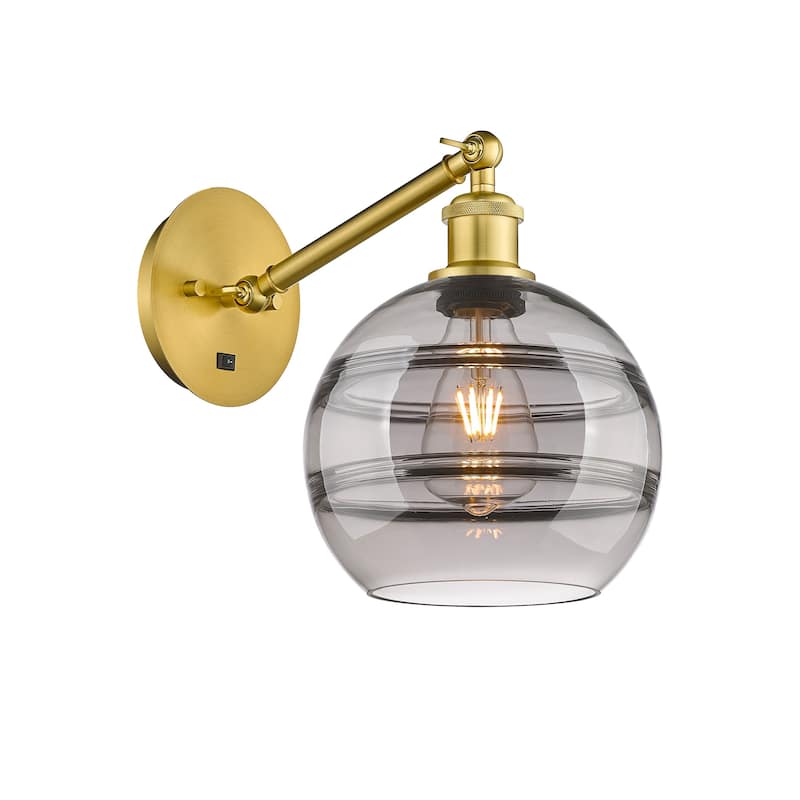 Innovations Lighting 317-1W-10-8 Rochester Sconce Rochester 10" Tall - Satin Gold / Smoked