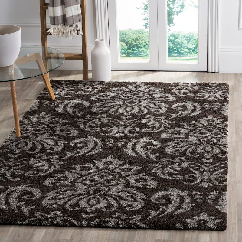 SAFAVIEH Florida Shag Aurkene Floral Damask 1.2-inch Thick Rug - 3'3" x 5'3" - Dark Brown/Smoke