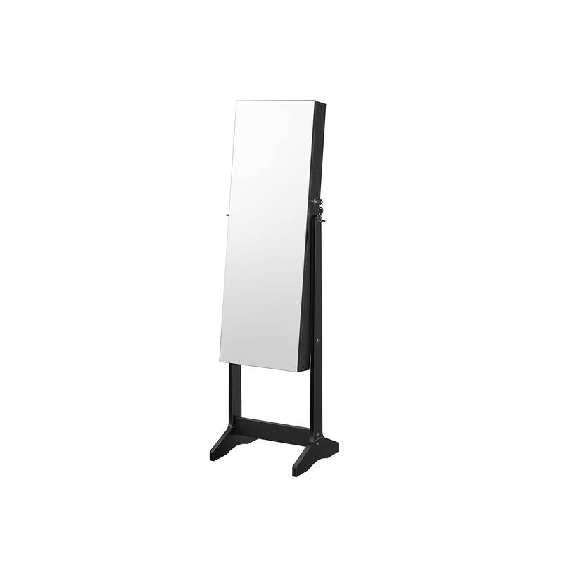 Black MDF Jewelry Cabinet Full Length Mirror 2 in 1 Organizer Storage Shelves Lockable - 16.2"L x 14.4"W x 59.8"H