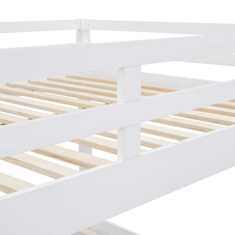 Queen Size Pinewood Bunk Bed with Ladder, Guard Rails and Twin XL Trundle