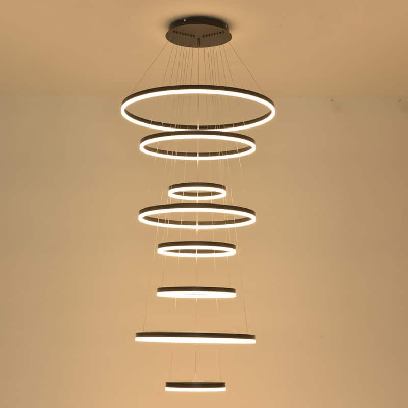 Modern 8 Ring Led Chandelier, Foyer Chandeliers, Large Chandeliers for High Ceilings