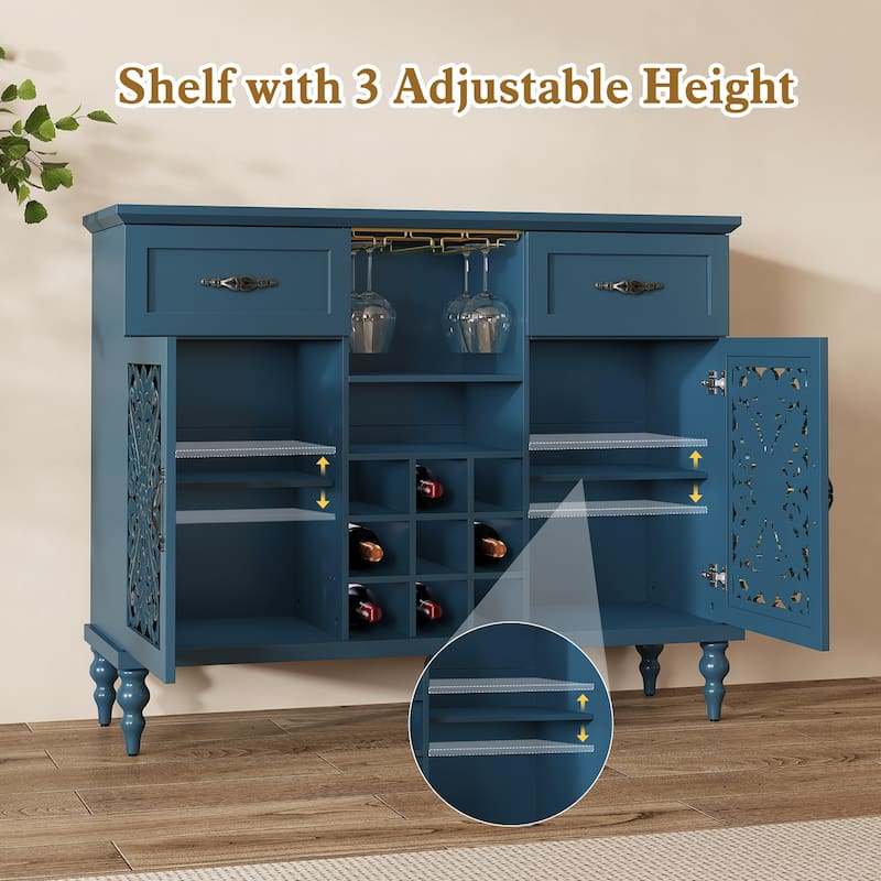 47.2" W Coffee Bar Wine Cabinet With Wine Rack