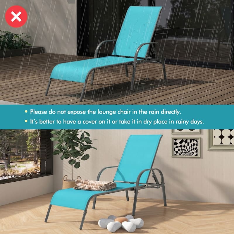 Gymax Set of 2 Patio Lounge Chair Chaise w/ Adjustable Reclining