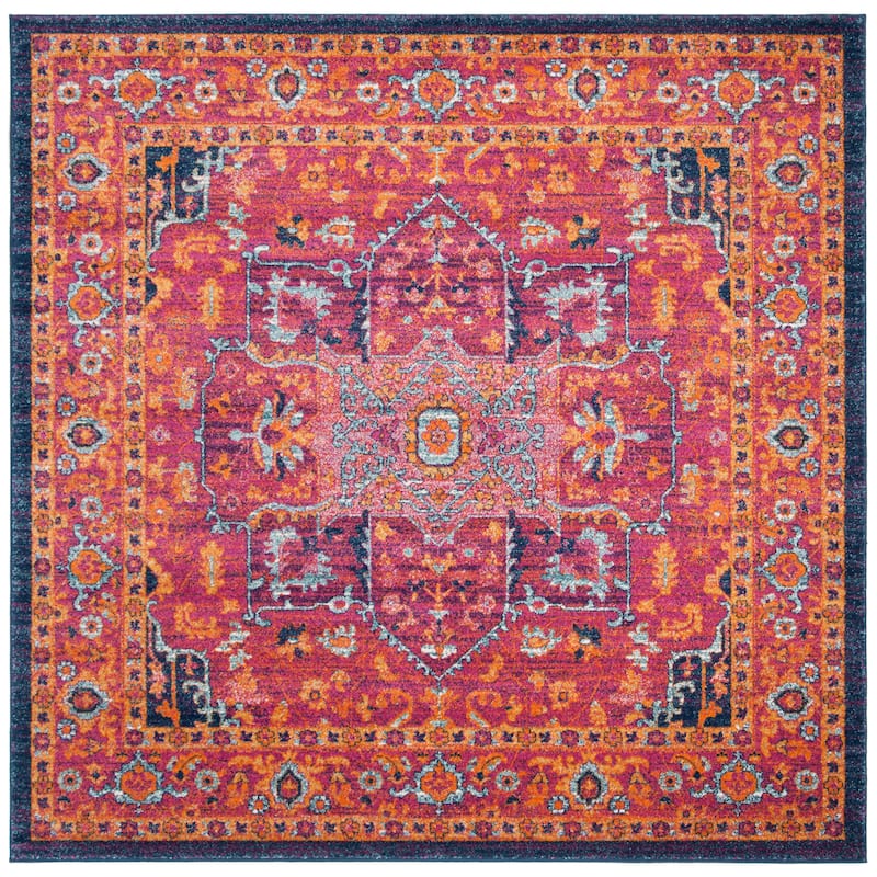 SAFAVIEH Evoke Spasenka Vintage Boho Medallion Rug - 5'3" Square - Fuchsia/Orange