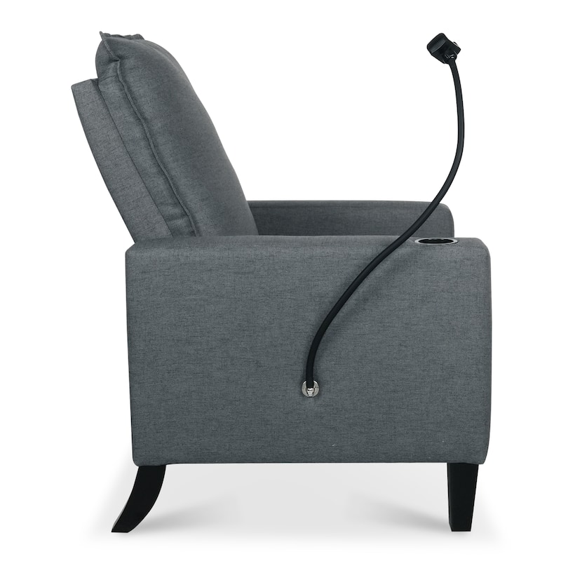 Grey Modern Fabric Manual Adjustable Recliner Chair with Mobile Phone Holder, Cup Holder, and Footrest