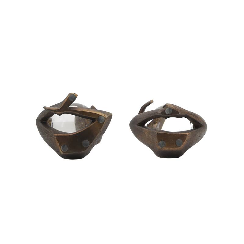 Sagebrook Home 8" Aracar Bronze Statuary With Cyrstal Sphere, Set of 2 - 7" x 6" x 8"