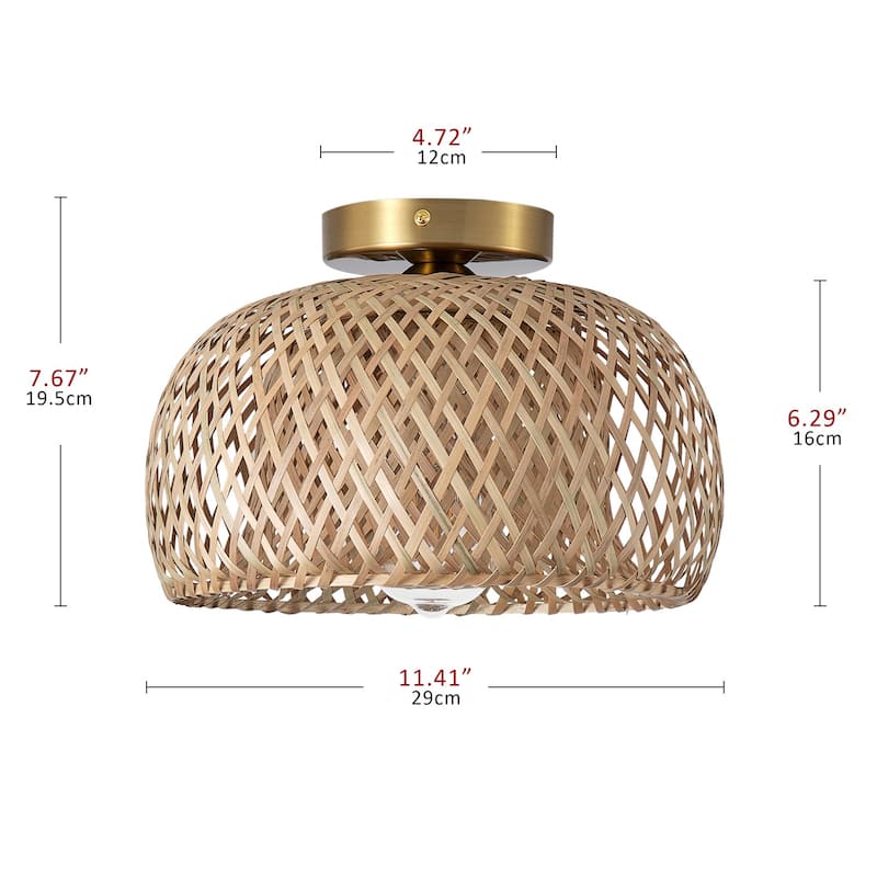 Farmhouse 1-Light Hand-Woven Semi Flush Mount Ceiling Light with Natural Bamboo Shade