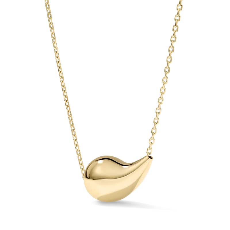 Clover 14K Yellow Gold Sculpted Teardrop Pendant Necklace - Adjustable 16-18"