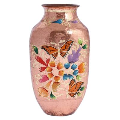 Handmade Butterfly Dance Copper vase (Mexico)