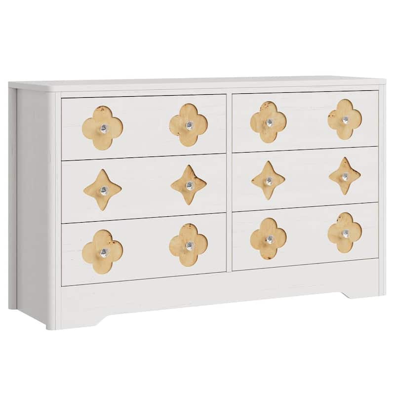 Fluted 6 Drawer Tall Dresser for Bedroom, Living Room, Hallway - White