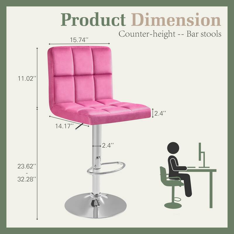 Furniwell Bar Stools Velvet Height Adjustable Swivel Counter Stools with Back - N/A