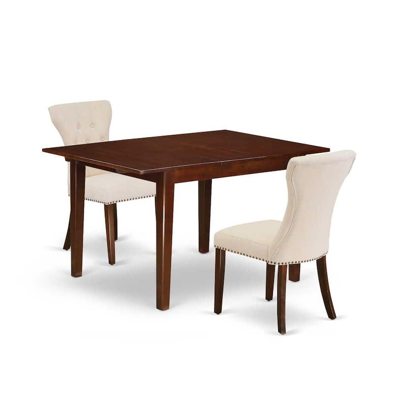 HomeStock 3-Pc Mahogany Finish Rectangular Solid Wood Top With Butterfly Leaf Dining Table Set