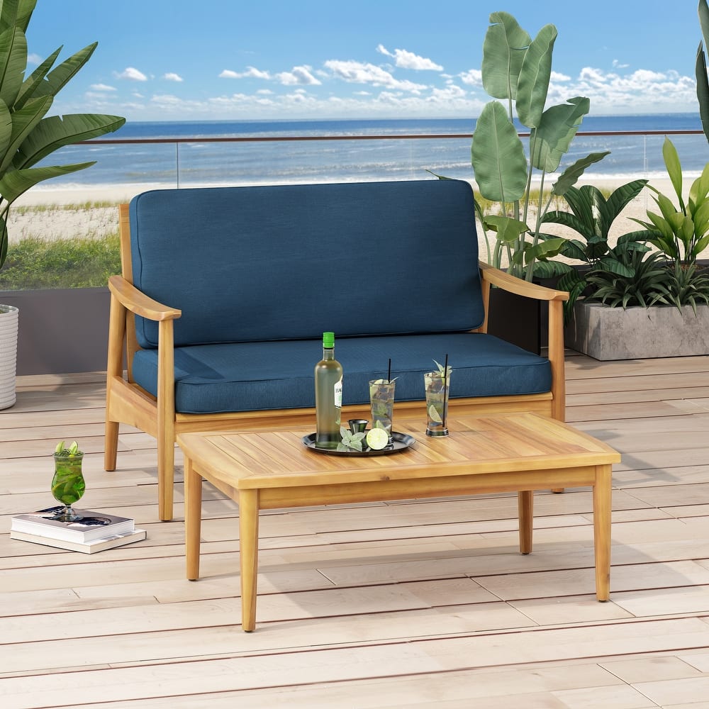Willowbrook Outdoor Acacia Loveseat and Coffee Table by Christopher Knight Home